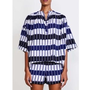 Apiece Apart Mission Blouse Top and Taiyana Shorts set in Ikat Blue White